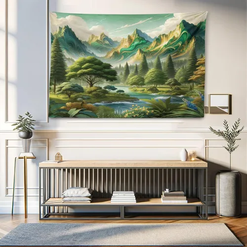 Vista 169 de Ambesonne Tapiz hippie, abrazo de hongos de ensueño y árbol de la vida místico y mandal verde, decoración de tela para colgar en la pared