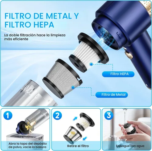Vista 5 de JONYJ Aspiradora de mano para automóvil, aspiradora de mano de 16000 PA, portátil, inalámbrica, 2 en 1 soplador de aire y aspiradora con luz LED