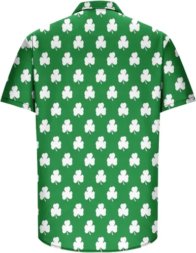 Vista 5 de St.Patrick's Day Tee Shirts for Men Shamrock Printed Lapel Blouse T-Shirts Short Sleeve Graphic Tshirt Tops Funny
