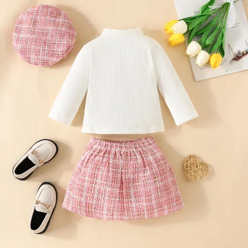 Vista 6 de Fernvia Conjunto de 2 piezas de minifalda de punto con volantes y cuello alto para bebé niña