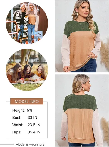 Vista 5 de Dokotoo Sudadera de punto de manga larga con cuello redondo y bloque de color para mujer