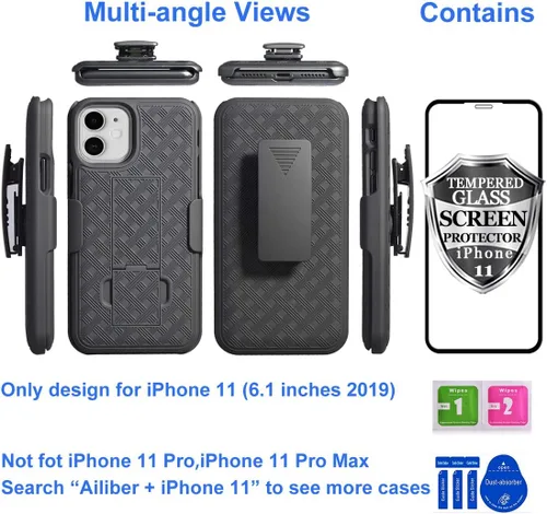 Vista 2 de Ailiber Funda con clip para cinturón para iPhone 11, protector de pantalla