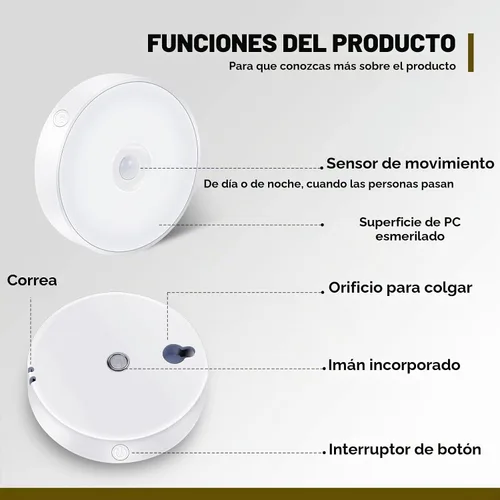 Vista 7 de LAVAED Paquete de 4 luces de disco con sensor de movimiento para interiores, luces LED de armario, luces nocturnas recargables por USB, 9 LED, 3000