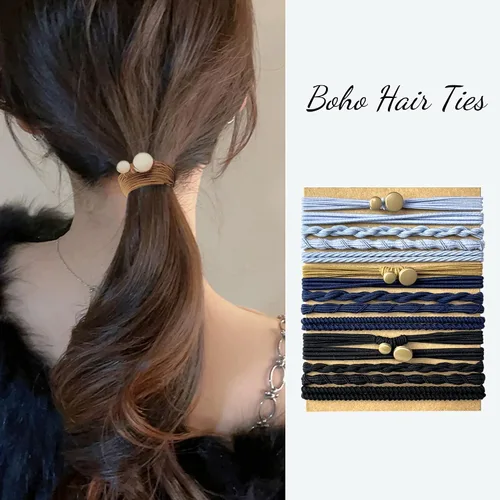 Vista 2 de 74 piezas de accesorios para el cabello boho para mujer, lazos y pulseras suaves de doble uso sin daños para colas de caballo y todo tipo de cabello