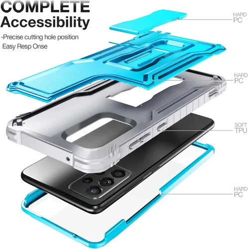 Vista 4 de FITO Funda para Samsung A52 con protector de pantalla integrado, doble capa a prueba de golpes resistente con función atril compatible con teléfono