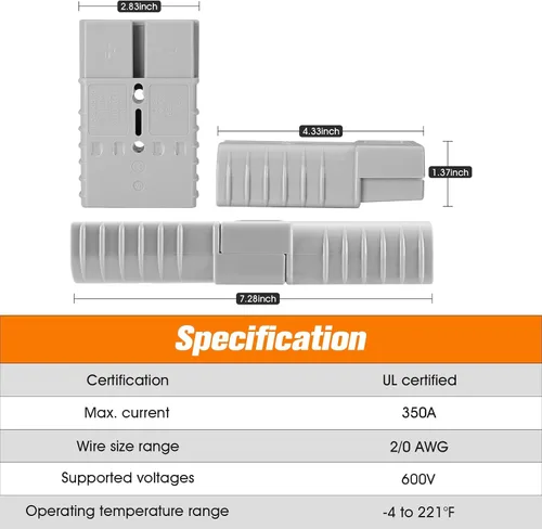 Vista 2 de 2 piezas calibre 2/0 350 amperios conexión rápida/desconexión de batería con mango, kit de conector de enchufe de cable puente para cabrestante