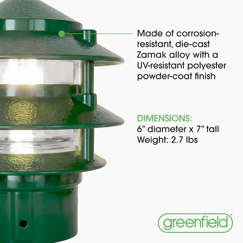 Vista 6 de Greenfield PL3TPBLEDG - Luz LED resistente a la intemperie de 3 niveles con base de poste - verde, fabricado en los Estados Unidos