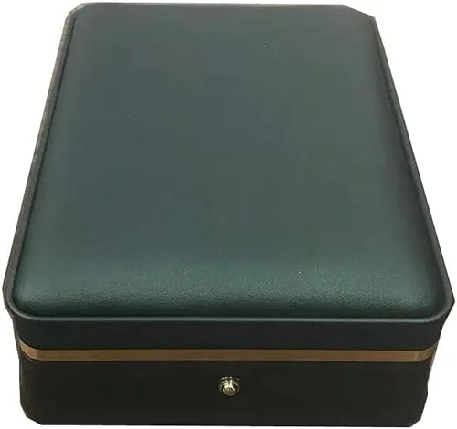 Vista 4 de Juego de joyas de boda Caja de cuero de primera calidad, collar, aretes, anillo, vitrina, soporte de almacenamiento (verde oscuro)