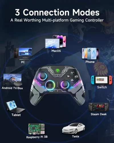Vista 2 de EasySMX X15 PC Controller - Enhanced Wireless Bluetooth Controller with Hall Joysticks/Hall Triggers/RGB Lighting - No Stick Drift, No Dead Zone