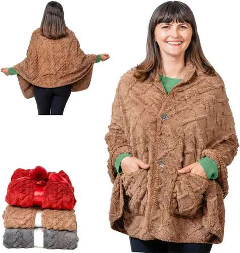 Vista 10 de EzrAllora Fleece Poncho Blanket - Drape&Go No Sleeves- Lightweight Wrap Shawl - Wearable Blanket - Easy On Easy Off