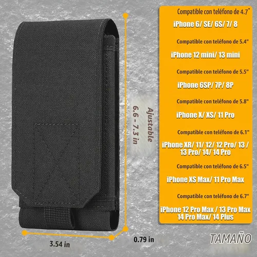 Vista 3 de Funda táctica Molle para teléfono, bolsa universal para cinturón para iPhone 17 Pro Max/17 Pro/17/16 Pro Max/15 Pro Max/14 Pro Max/13/12, Samsung