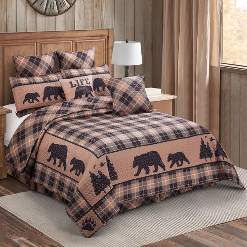 Vista 15 de Virah Bella Juego de ropa de cama King Lodge de 3 piezas, juego de edredón reversible rústico con fundas de almohada decorativas, panel familiar