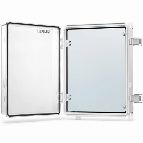 Vista 22 de QILIPSU - Caja de conexiones de acero inoxidable con tapa, bisagras y placa de montaje, universal, impermeable IP67, plástico ABS, gris, recinto