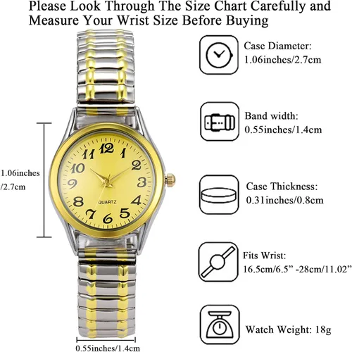 Vista 7 de JewelryWe Reloj de lectura fácil ultrafino para mujer con correa elástica de tono doradoplateado