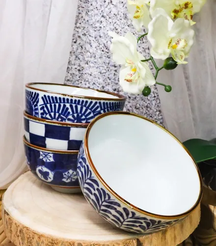 Vista 8 de Ebros Gift Made In Japan Shades Of Blue - Juego de 4 cuencos artísticos de porcelana para ensalada de arroz, miso, sopa de helado, cuenco