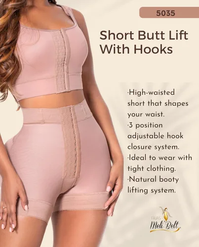 Vista 4 de FAJAS MELI'BELT 5035 - Pantalones cortos de faja colombiana de cintura alta para levantamiento de glúteos, pantalones cortos Levanta Cola Colombianos
