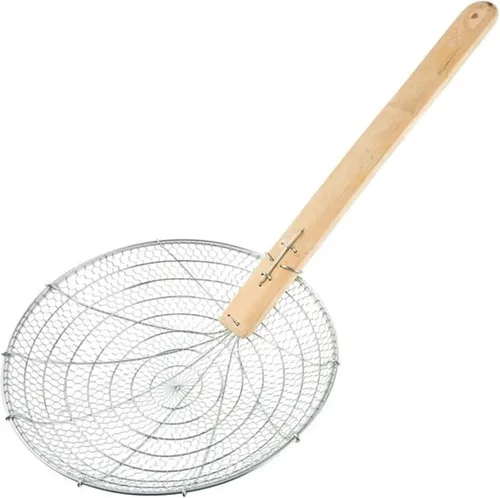 Vista 11 de TrueCraftware - Espumador de malla gruesa de 4 pulgadas de acero galvanizado con mango de bambú natural- Cucharón de araña para freír alimentos