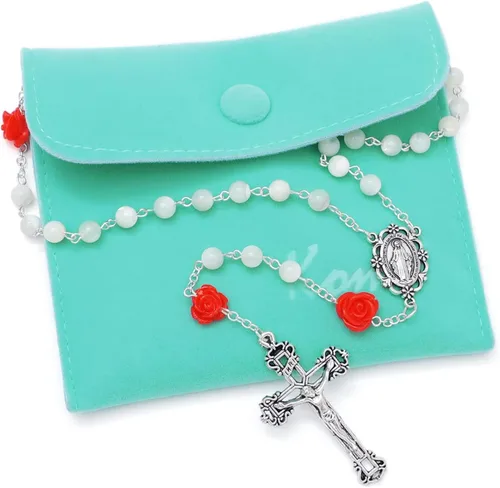 Vista 2 de Rosary Beads Catholic for Women Gemstone Rosary Beads Necklace with Crucifix Cross Crystal Pearl Rosary Rosarios Catolicos Catholic Gifts
