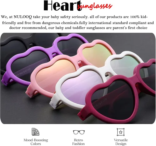 Vista 5 de Gafas de sol polarizadas flexibles en forma de corazón para bebés con correa ajustable para niños pequeños y bebés de 0 a 24 meses B9*