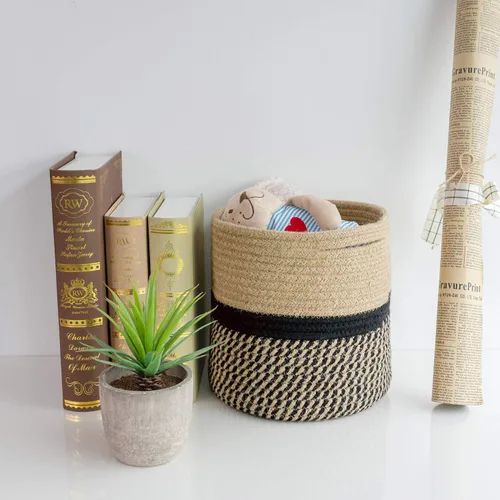 Vista 2 de TIMEYARD – Cesta para plantas de cuerda de yute resistente, tejida con diseño moderno para maceteros de interior de hasta 7.5 pulgadas, cesta