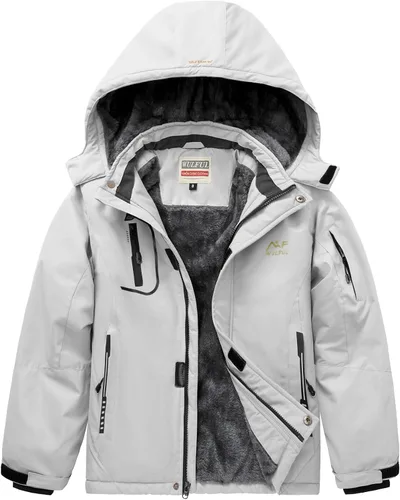 Vista 16 de WULFUL - Chaqueta impermeable de esquí para niño, con capucha, forro polar cálido, abrigo de nieve para el invierno Agua