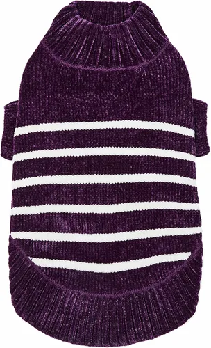 Vista 15 de Blueberry Pet Suéter de Chenilla Suave y Acogedor Elegante a Rayas para Perro en Rojo Borgoña, Longitud de Espalda 10", Paquete de 1 Prenda