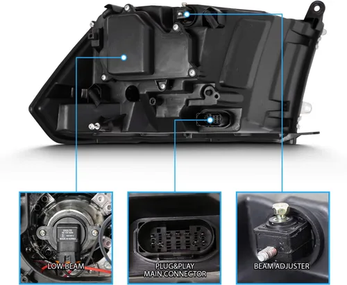 Vista 6 de AmeriLite - Conjunto de faros delanteros de repuesto para Dodge Ram 1500 2500 3500, modelos de proyector dual/cuadruple Switchback, tubo LED cromo