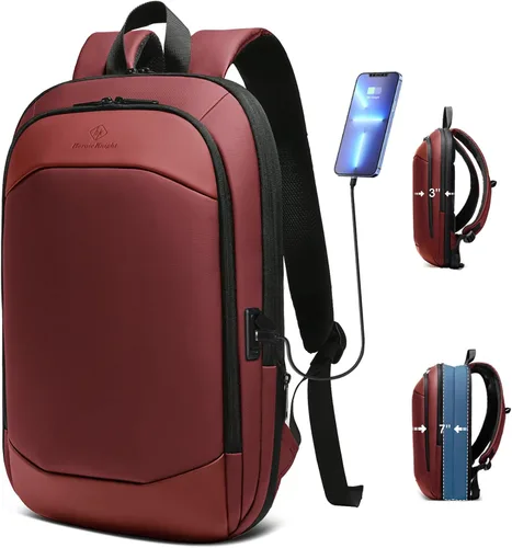 Vista 13 de hk Mochila de negocios para hombres de 17 pulgadas, delgada y expandible, impermeable, mochila de viaje para laptop con puerto de cargador USB, Negro