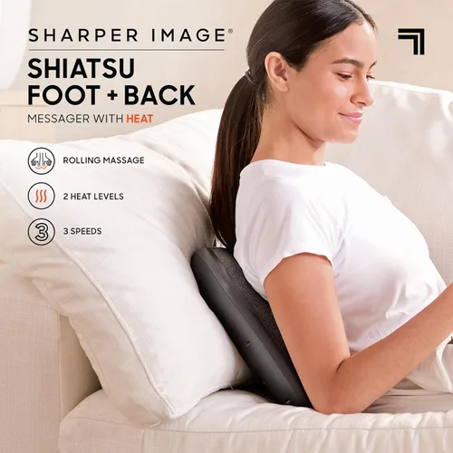 Vista 2 de Sharper Image® Shiatsu Masajeador de pies y espalda con calor y cubierta lavable Herramienta portátil de masaje de tejido profundo Almohadilla