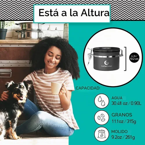 Vista 7 de Coffee Gator - Recipiente para café de acero inoxidable hermético de 11 oz, contenedor de almacenamiento de alimentos para cocina con rastreador