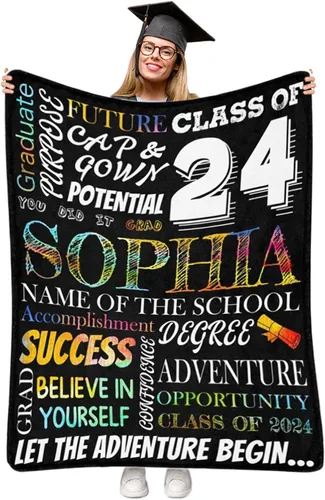 Vista 13 de Manta personalizada de graduación 2025, manta personalizada para regalo de graduación con nombre de la universidad, manta de felicitación