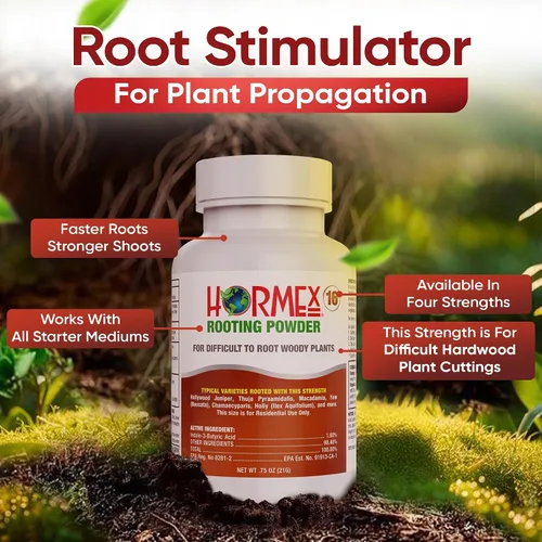 Vista 2 de Hormex Polvo de enraizamiento #16 (1.60 IBA) - Hormona de enraizamiento para plantas de madera dura difíciles y esquejes de árboles - Estimulador