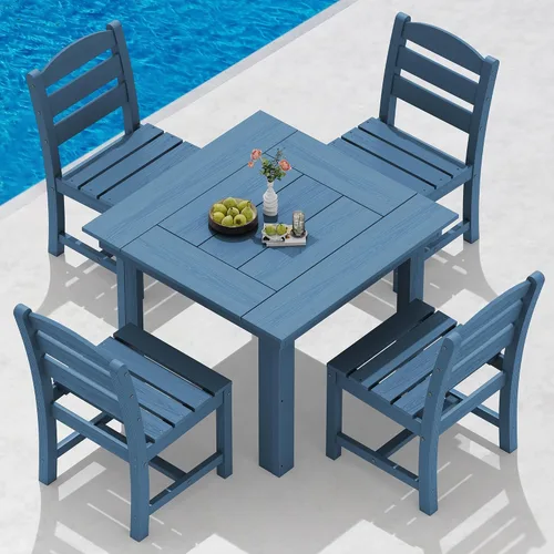 Vista 30 de SERWALL Juego de mesa y sillas de comedor para exteriores HDPE para 4 Azul marino