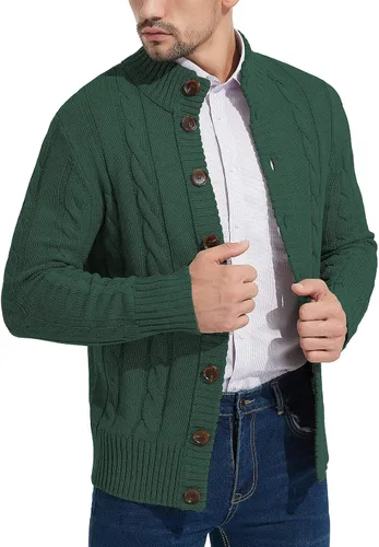 Vista 3 de NITAGUT - Suéter de punto para hombre de manga larga con cuello de pie y botones