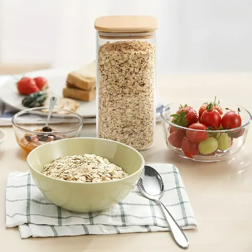 Vista 8 de Recipientes de Cristal de Almacenamiento con Tapa de Bambú Hermética Recipientes de Cristal Cuadrados para Almacenamiento de Cocina Ideal