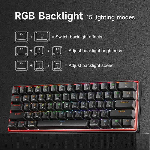 Vista 4 de KEMOVE K61SE - Teclado mecánico para juegos, 60 % con cable RGB retroiluminado N-Key Rollover compacto mini teclado de 61 teclas para PC portátil