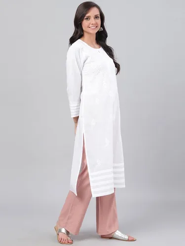 Vista 5 de Ada Bordado a mano Chikankari indio recto algodón Kurti Kurta túnica vestido para las mujeres A149984