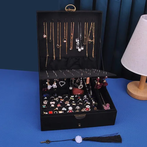 Vista 4 de GYJOYERO Joyero para mujer con cerradura de 3 capas organizador de joyas grande estuche de almacenamiento para aretes collares anillos pulseras