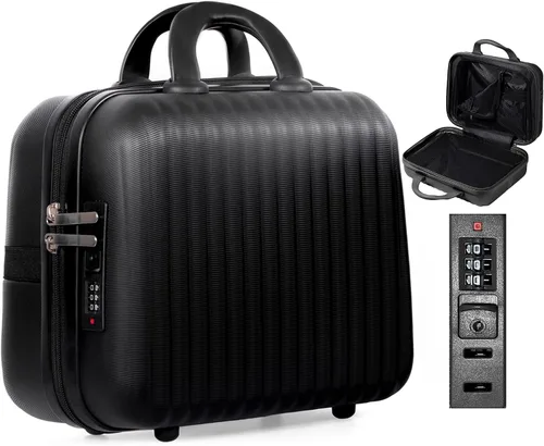Vista 12 de Estuche de tren de maquillaje de 14 pulgadas, carcasa rígida portátil, estuche de viaje para cosméticos ABS con bloqueo de seguridad, caja