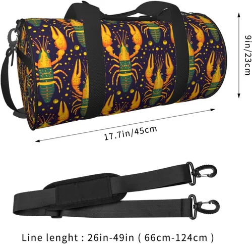 Vista 2 de Large Duffle Bag for Travel - Retro Lobster Yellow Print Gym Bag for Women Men, Travel Foldable Bags for Women Men with Zippered Multiple Pockets
