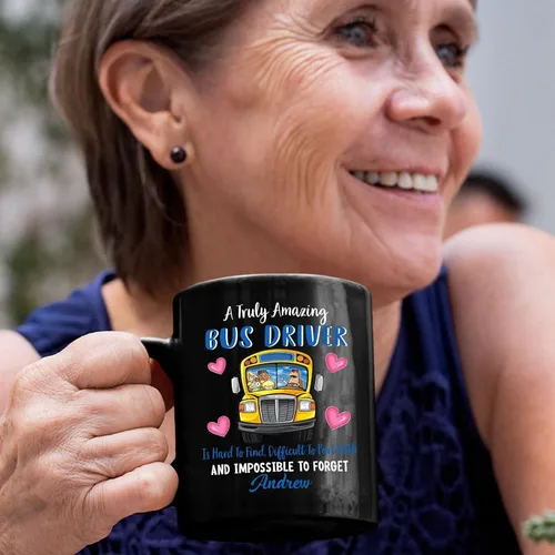Vista 5 de A Truly Amazing Bus Driver Is Hard To Find, Difficult To Part With & Impossible To Forget Coffee Mug, Personalized Name School Bus Drivers Coffee