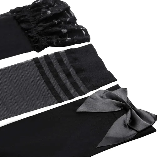 Vista 5 de SATINIOR 4 Pack Silk Thigh High Stocking for Women Lace Silicone Socks Satin Bow Top Stocking