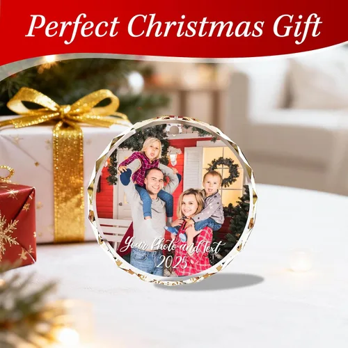 Vista 6 de Adornos de Navidad personalizados con foto, adorno de imagen de vidrio personalizado con nombres, decoración de cristal de árbol de Navidad, regalo