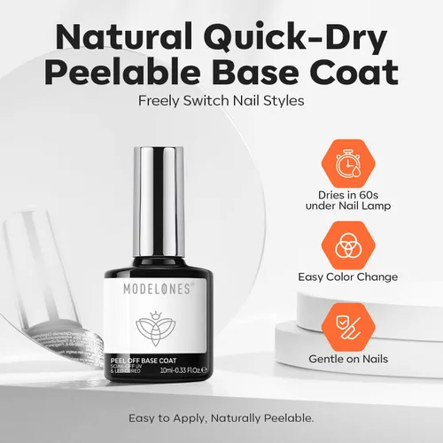 Vista 2 de modelones Capa base de gel U V, capa base pelable de secado rápido para esmalte de uñas de gel, protección suave para uñas finas y débiles, 0.3 fl oz
