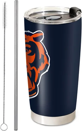 Vista 6 de Taza de fútbol aislada para café, vaso de viaje de acero inoxidable de 20oz con aislamiento al vacío, tapa y popote, tazas de café para bebidas
