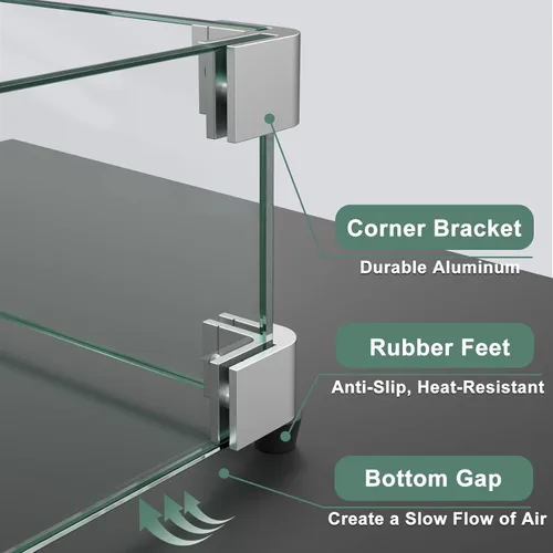 Vista 4 de GASPRO - Protector de viento de vidrio de 45 x 15.5 pulgadas para mesa de fogata rectangular, panel de vidrio templado grueso y resistente