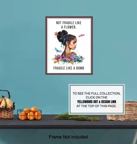 Vista 7 de African American Decor - African American Gifts for Women - Black Girl Wall Art - Not Fragile Like A Flower - Motivation Inspiration Wall Art &