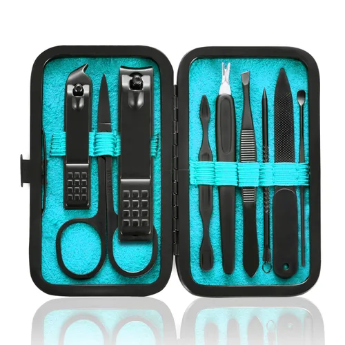 Vista 11 de HANTEKAS Juego de Manicura 9 en 1 de Acero Inoxidable, Cortaúñas Tijeras Kit de Herramientas de Pedicura - Kit de Aseo Portátil de Viaje para Azul