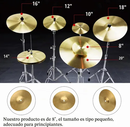 Vista 6 de Lovermusic Platillo de tambor de 8 pulgadas de diámetro dorado, aleación de latón, accesorios de percusión para kit de batería adecuado