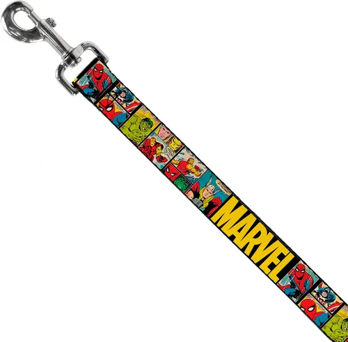 Vista 2 de Buckle-Down Correa para mascotas MARVEL/Retro Comic Panels Negro/Amarillo - 4 pies de largo - 1" de ancho